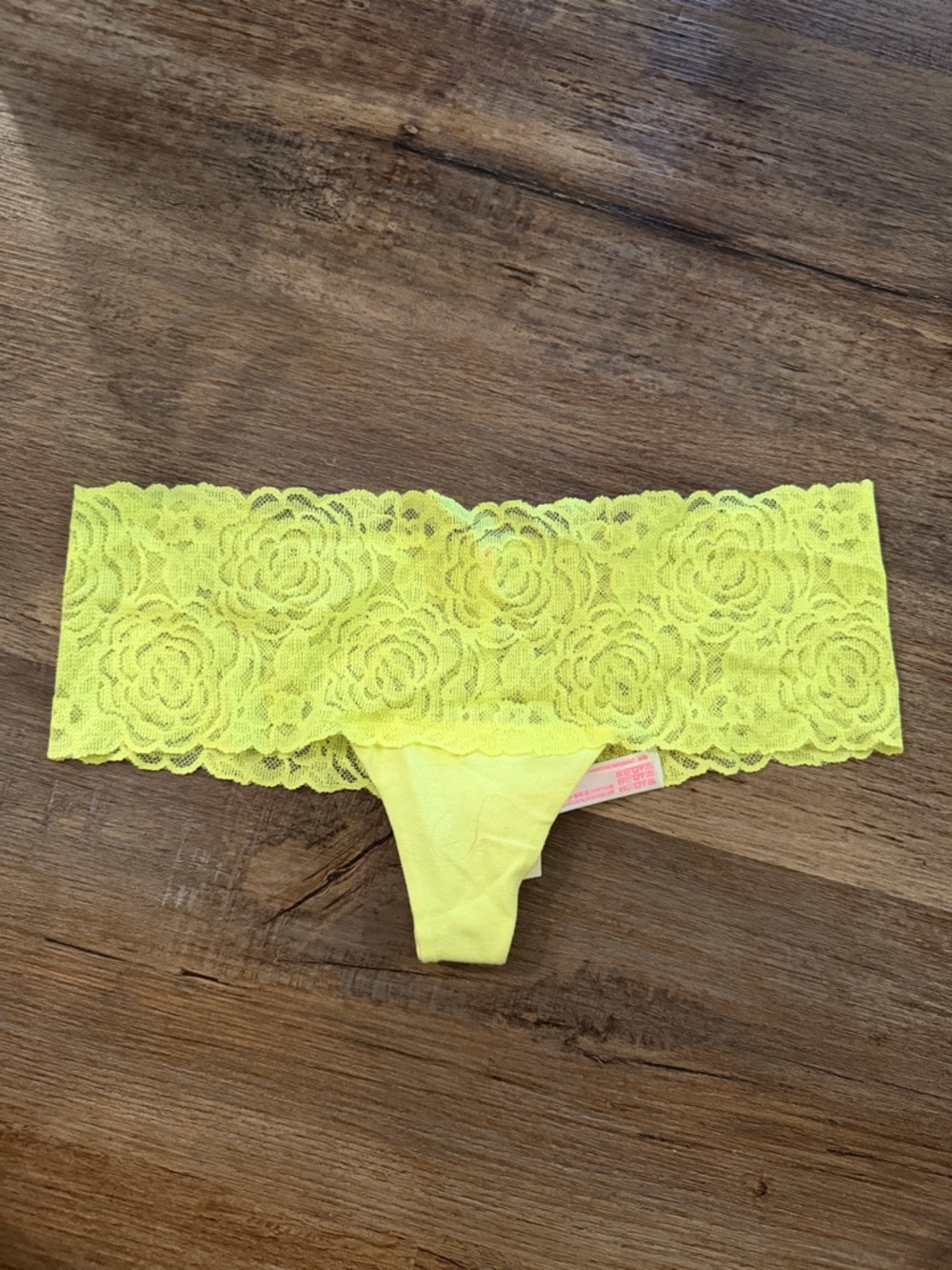 PINK Victoria's Secret Neon Yellow Lace Cheekster Thong